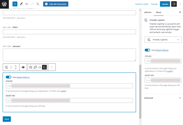 friendly captcha block in the form