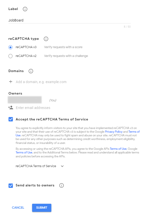 google recaptcha settings