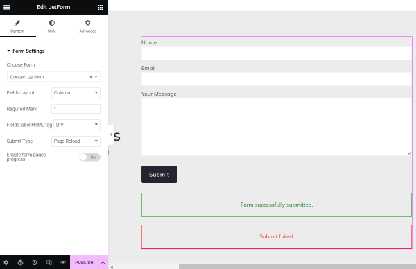 jetform widget in elementor