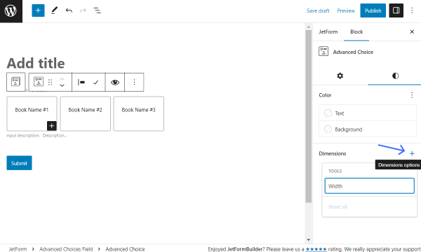 text advanced choice dimensions options