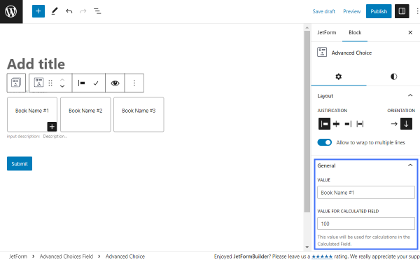 text advanced choice general settings