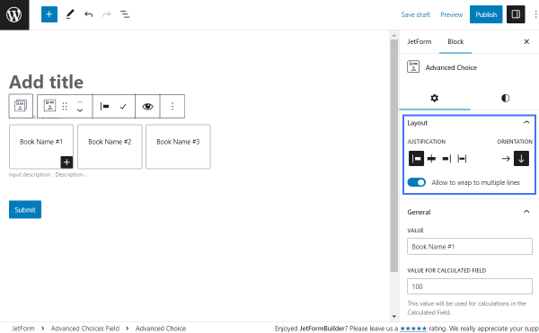 text advanced choice layout settings