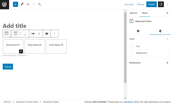 text advanced choice style settings