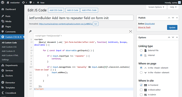 code added to the site