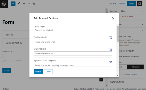 the first part of the edit manual options popup