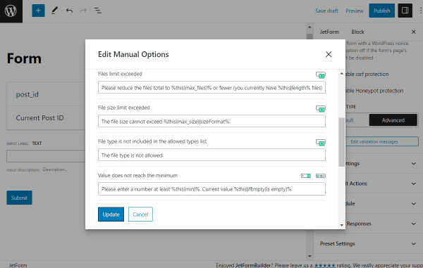the second part of the edit manual options popup