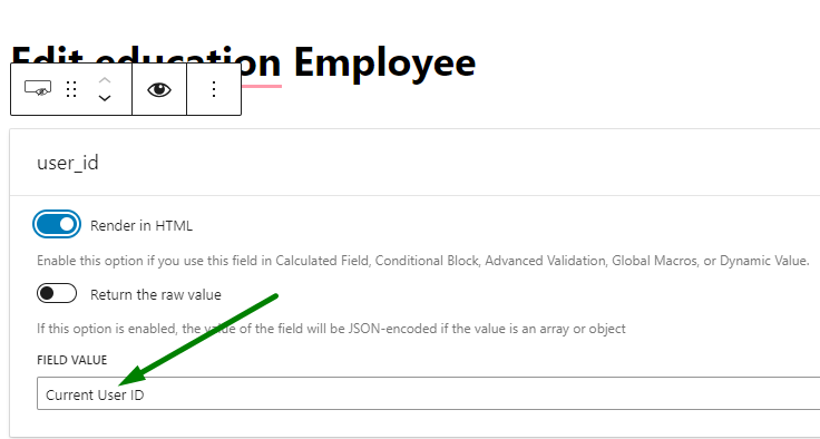 current user id field value in the hidden field