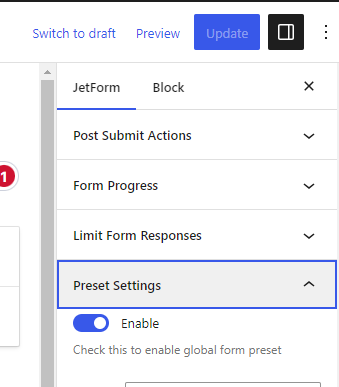enable toggle in the preset settings section