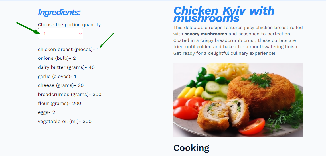 calculated form for recipes on the front end