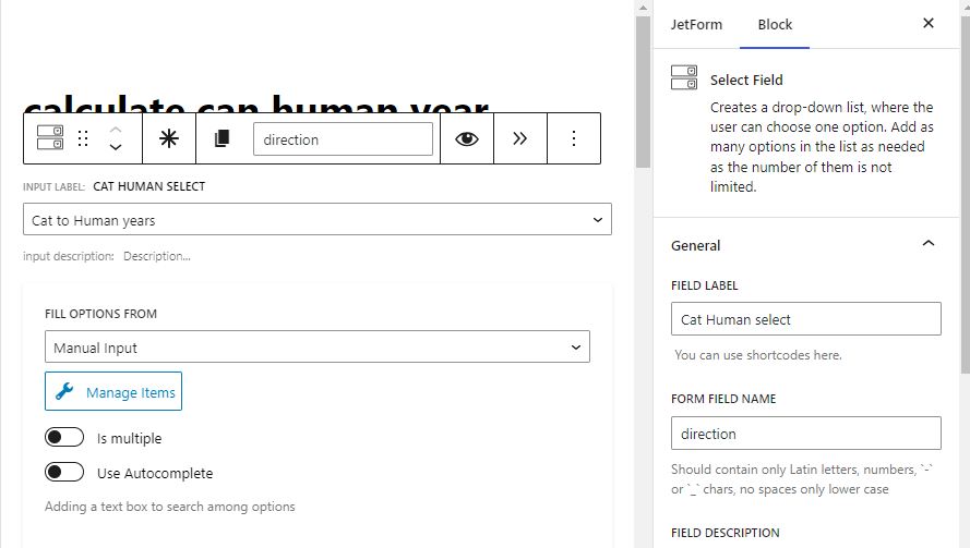 add the Select Field to the form