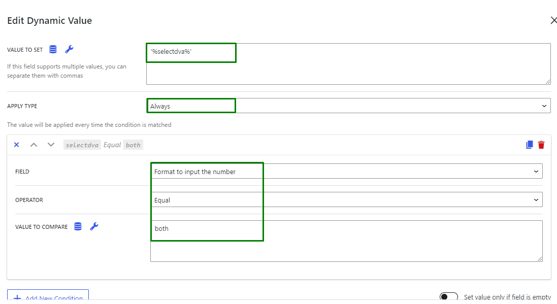 dynamic value for the Select Field