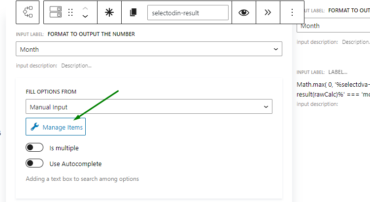 manage items for the Select Field