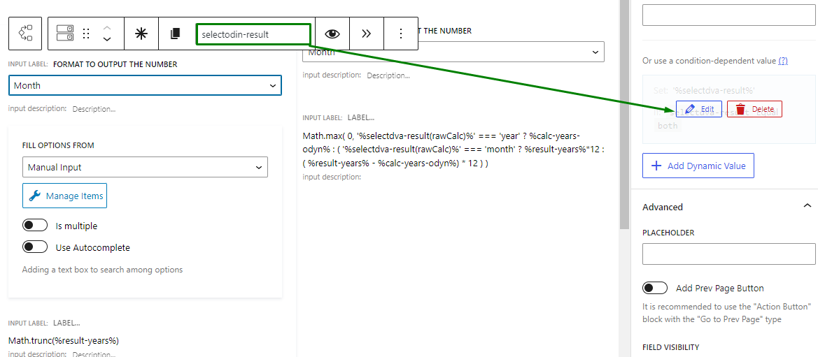 Dynamic Value for the Select Field