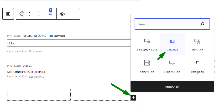 columns in the Conditional Block