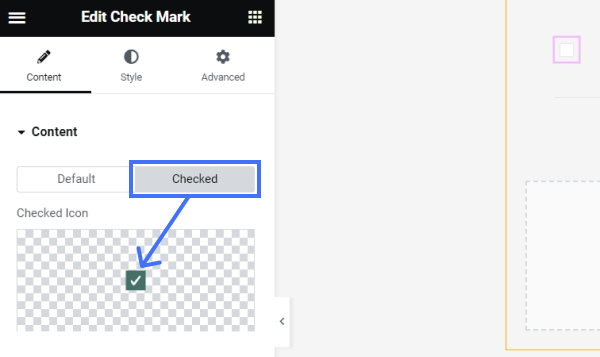 adding check mark widget to the listing template in checked state