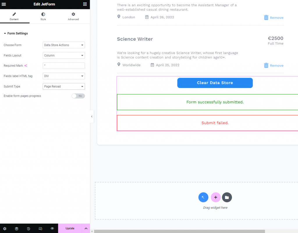 How to Clear Data Store With Form Action | Crocoblock