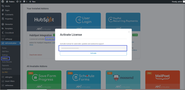 addon license activation