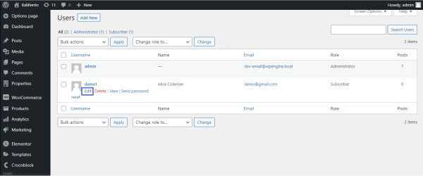 backend view of the users data