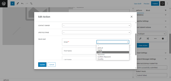 jetformbuilder hubspot action global settings