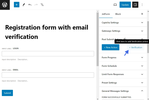 add new verification action in jetformbuilder