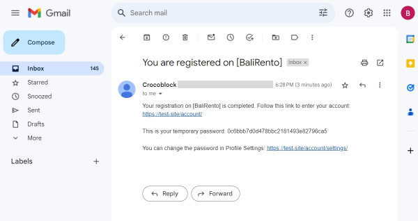 auto-generated password is sent to the registered user in email