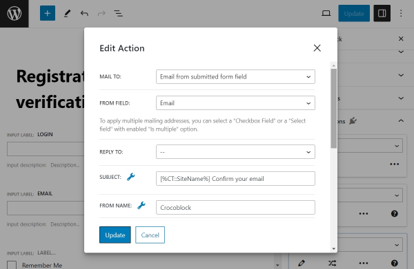 configuring the verification email settings in jetformbuilder