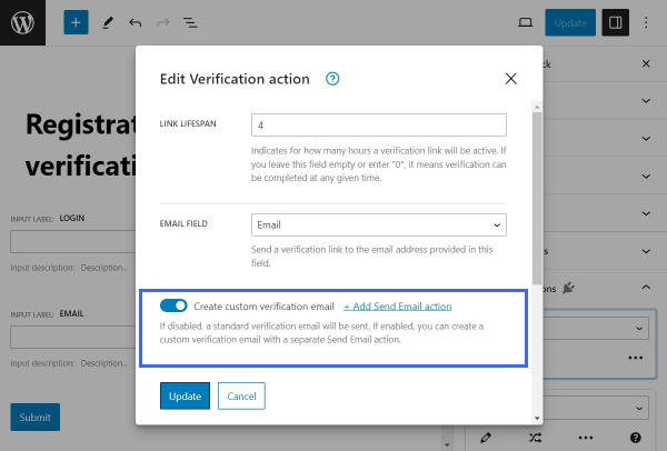 create a custom verification email