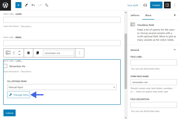 creating remember me checkbox in jetformbuilder registration form