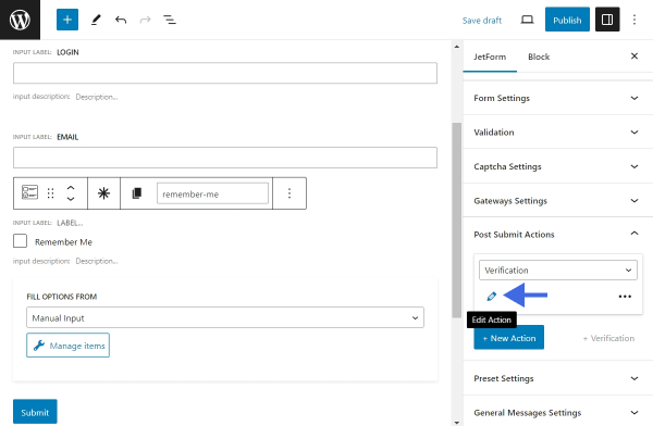 edit the verification action