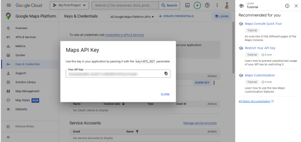 getting google maps api key