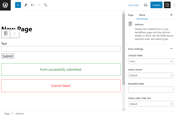 jetform block on the page