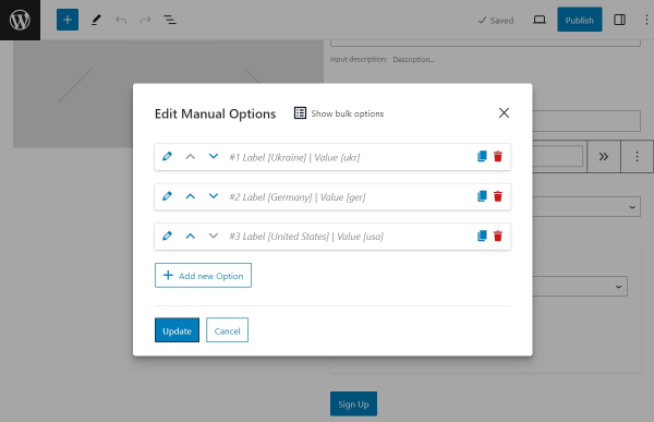 managing options of the select field