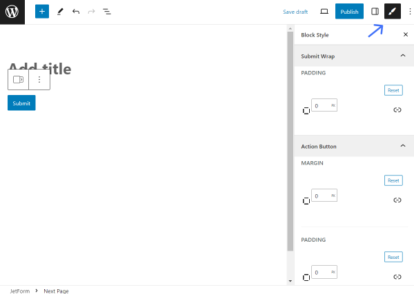 next page field block style settings