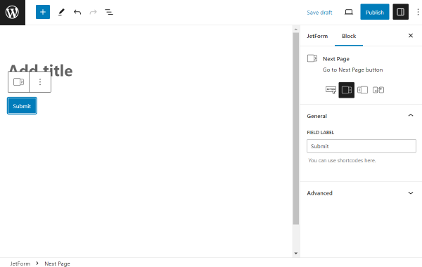 next page field general settings