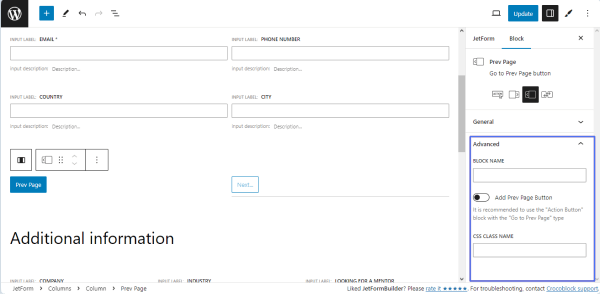 prev page advanced settings