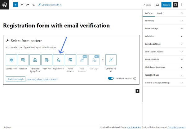 register user form pattern