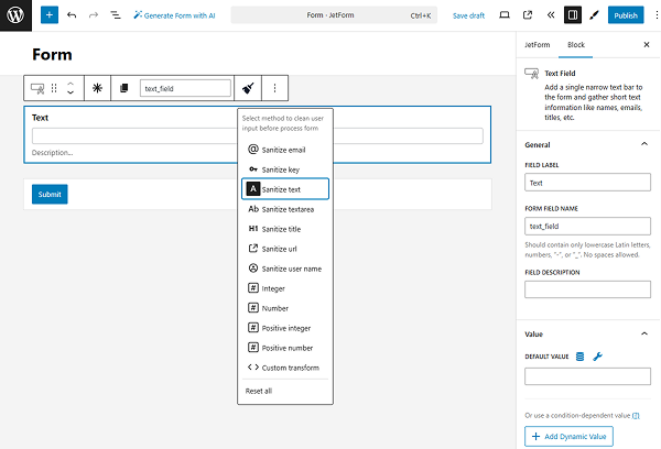 sanitize text method