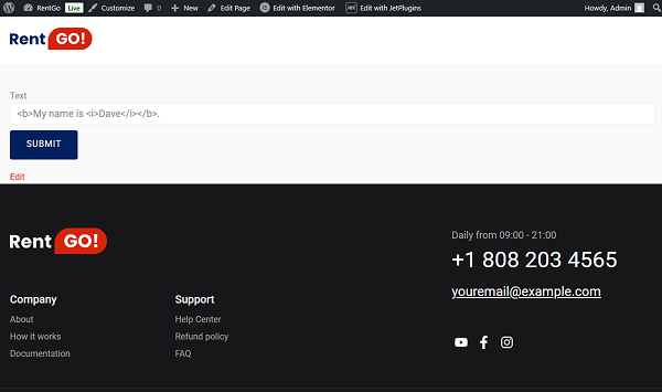 sanitize text on the front end