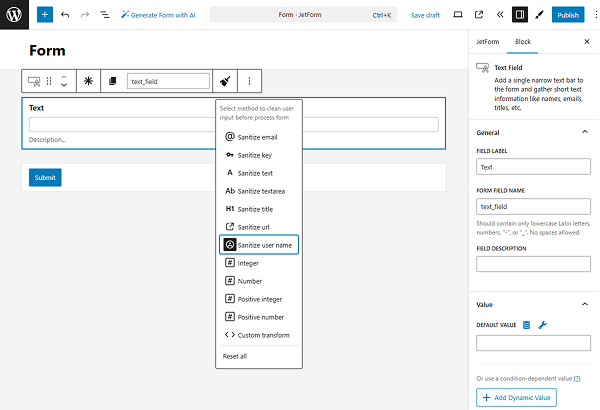 sanitize user name method