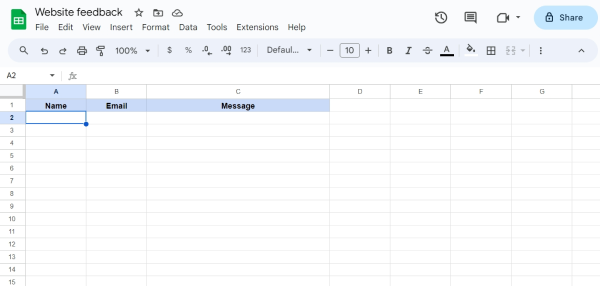 set up a new google sheet