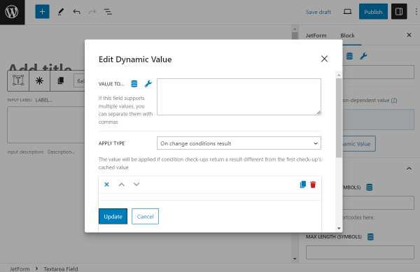the first part of the edit dynamic value pop-up
