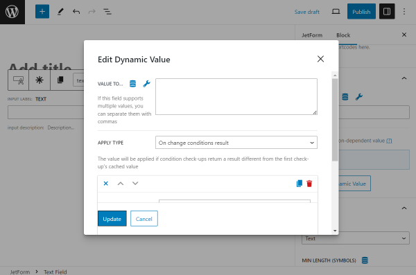 the first part of the edit dynamic value pop-up