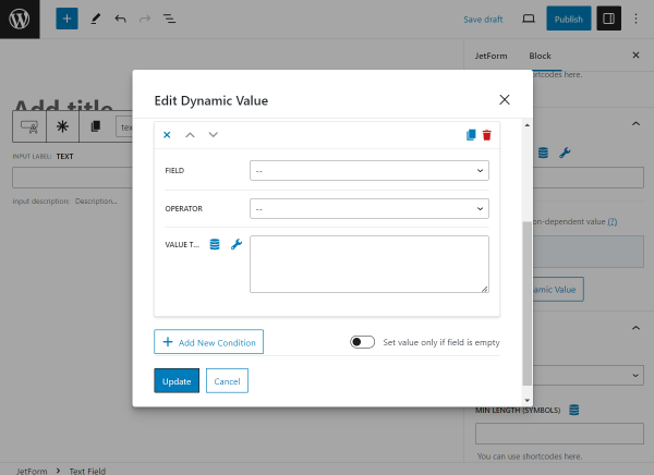 the second part of the edit dynamic value pop-up