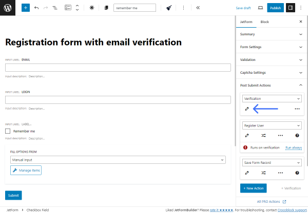 verification action editing