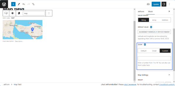 zoom field of the value settings