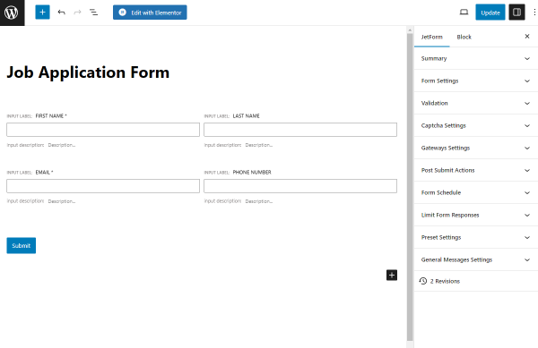 adding text fields and an action button to the form