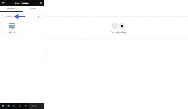 find the jetform widget in elementor
