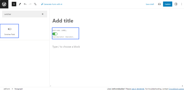 adding the switcher field block