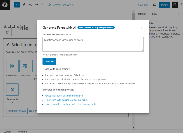 describe the form with ai field completed