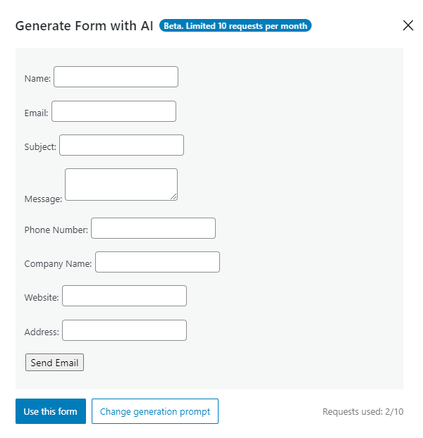 form fields preview with the expanded AI prompt